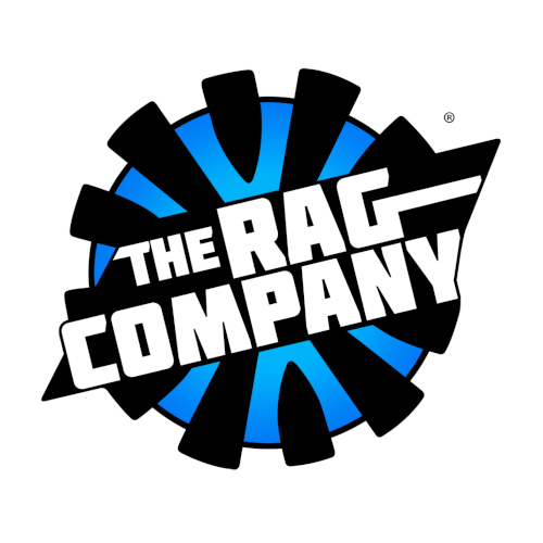 The Rag Company logo with black gear and blue starburst design.