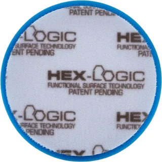 Hex-Logic logo pattern on a white circular pad with a blue rim