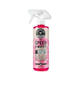 Pink bottle of Speed Wipe quick detailer spray with white trigger nozzle.