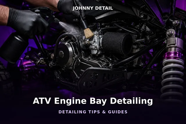 ATV engine bay being degreased under purple studio lighting — Johnny Detail ATV engine bay detailing guide