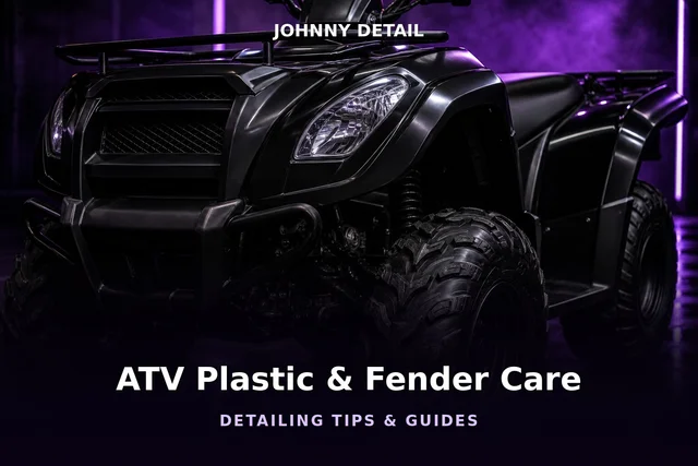 Glossy restored ATV plastic fenders under purple studio lighting — Johnny Detail ATV plastic and UV protection guide