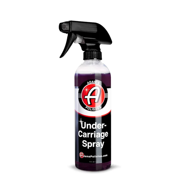 Black aerosol trigger bottle labeled Under-Carriage Spray on white background