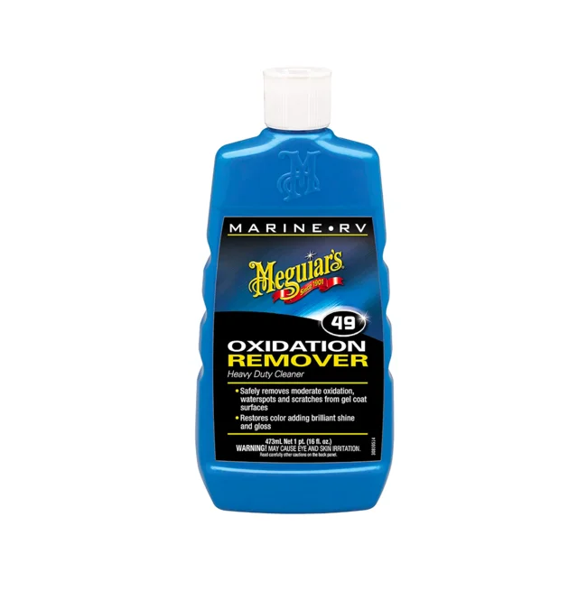 Blue bottle of Meguiar's Marine/RV Oxidation Remover on a white background