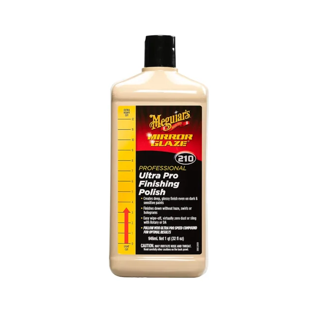 Meguiar's Mirror Glaze Ultra Pro Finishing Polish bottle on white background