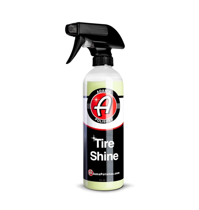 Bottle of Tire Shine spray with black trigger nozzle on white background