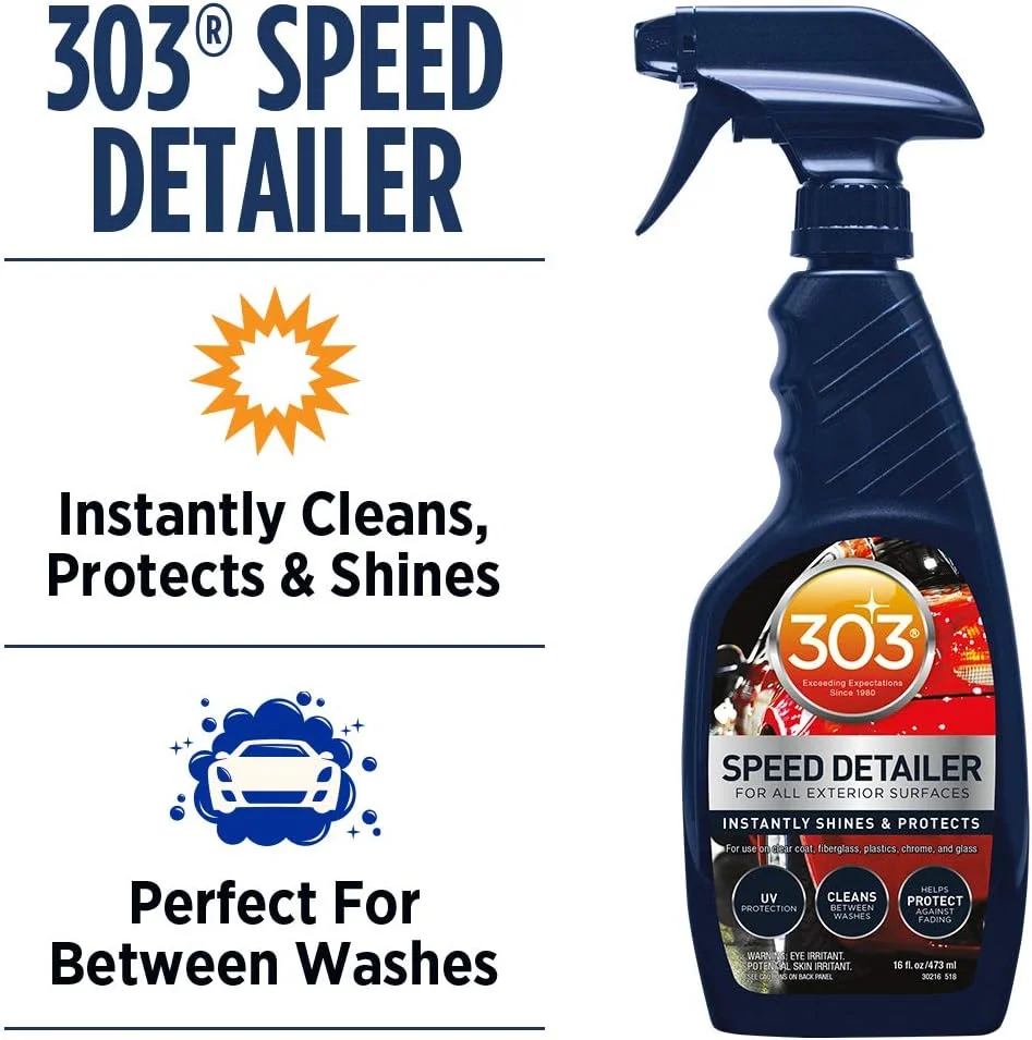 303 Speed Detailer spray bottle with text: Instantly Cleans, Protects &amp; Shines.