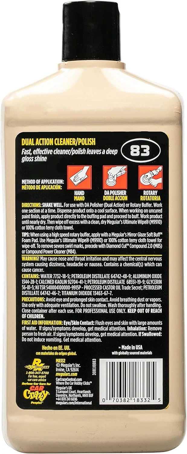 Back label of a beige Meguiar's car wash bottle with instructions and barcode