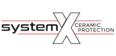 System X ceramic protection logo with metallic text and a large silver X